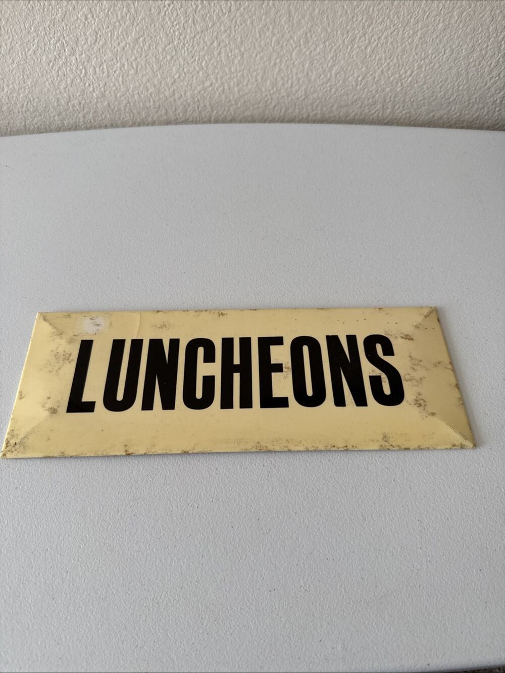 Vintage Luncheons Sign Plastic? Front Cardboard Back 12” X 4.5”